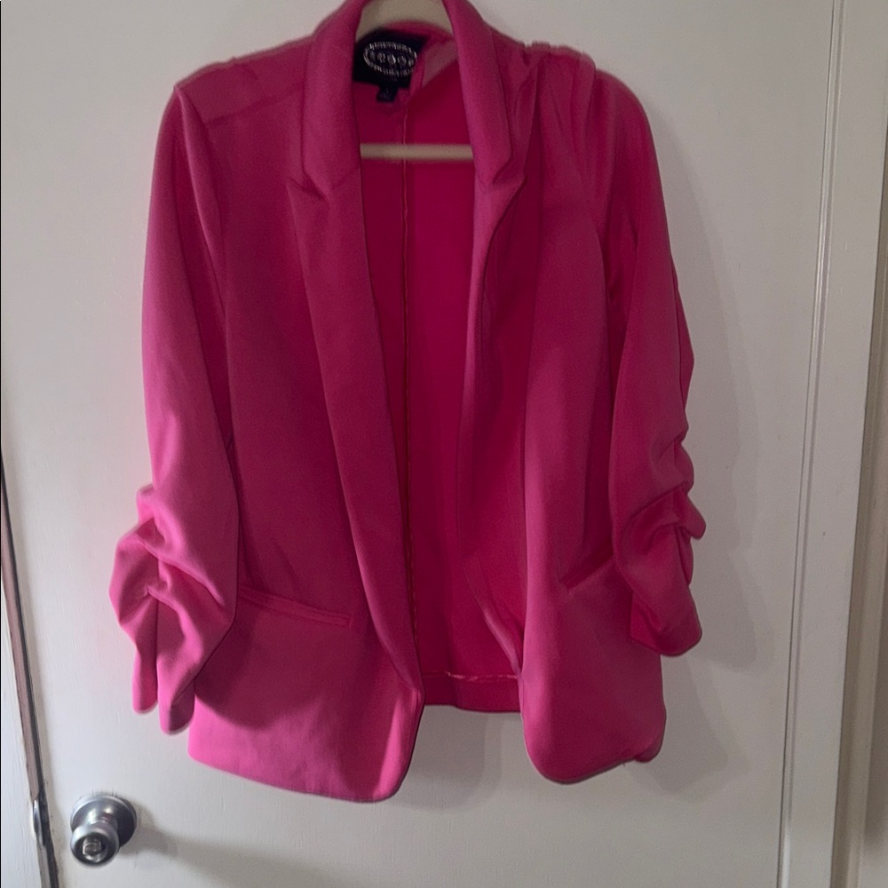 Women's Bright Pink Open-Front Blazer Jacket - Casual Tailored Style